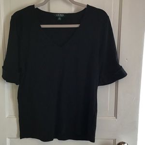 Lauren by Ralph Lauren 3/4 cuffed sleeve black T-shirt. Size XL